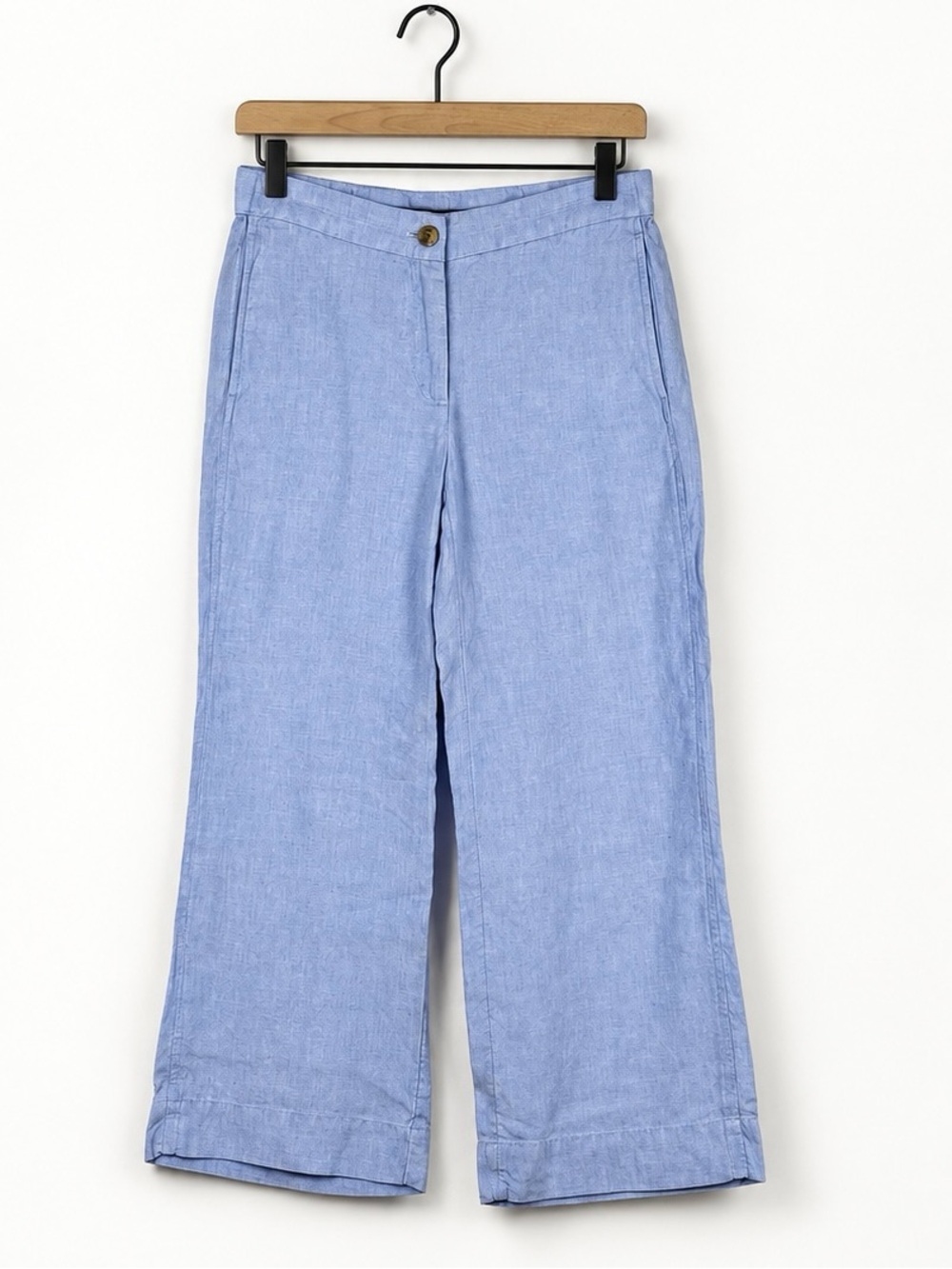 J. Jill Love Linen Pants XS Blue Wide Leg Cropped Elastic Waist 100% Linen - Picture 3 of 7